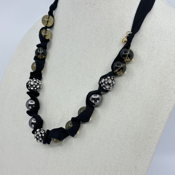 J. Crew Necklace Glass Rhinestone Ribbon Beaded Tie Closure Estate Costume - Picture 3 of 8